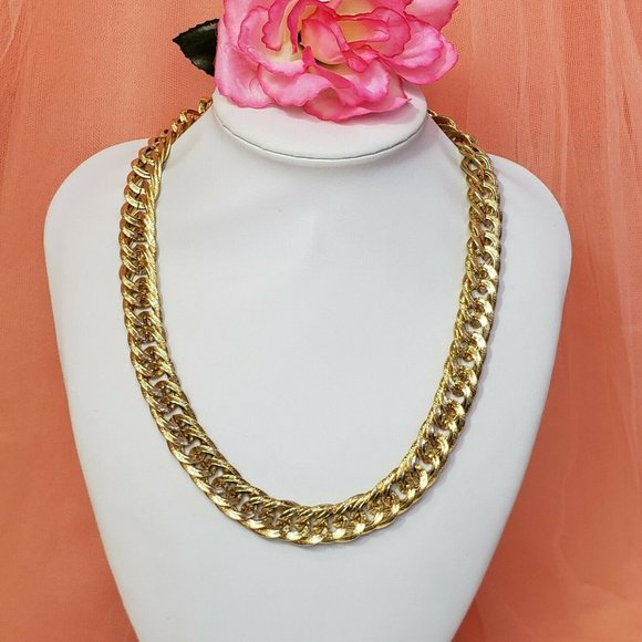 Gold Tone Link Thick Choker Statement Necklace Chic Collar Runway Chain 20" - Picture 7 of 11